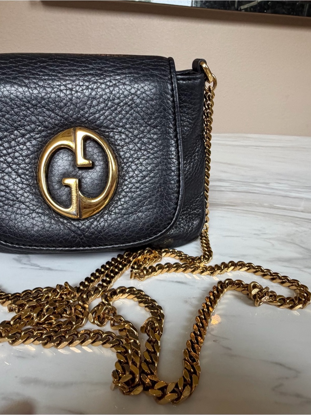 Gucci Black Pebbled Leather Crossbody with Gold GG Hardware - Picture 6 of 11